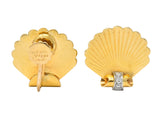 J.E. Caldwell Retro Diamond 14 Karat Gold Seashell Screw Back Earrings Wilson's Estate Jewelry