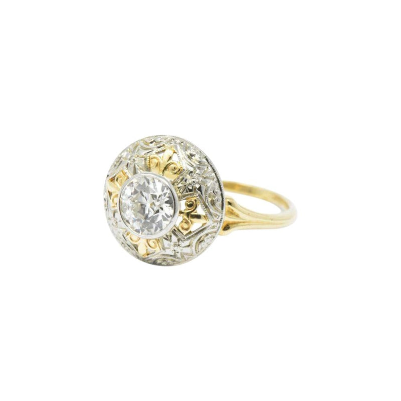 Jabel 0.75 CTW Old European Cut Diamond 14 Karat Tri-Colored Gold Retro Engagement Ring Wilson's Estate Jewelry