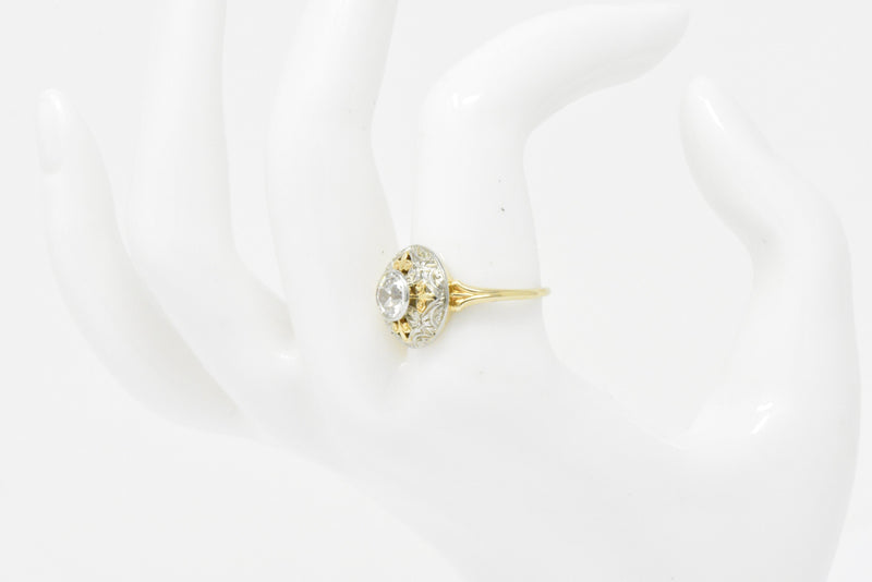 Jabel 0.75 CTW Old European Cut Diamond 14 Karat Tri-Colored Gold Retro Engagement Ring Wilson's Estate Jewelry