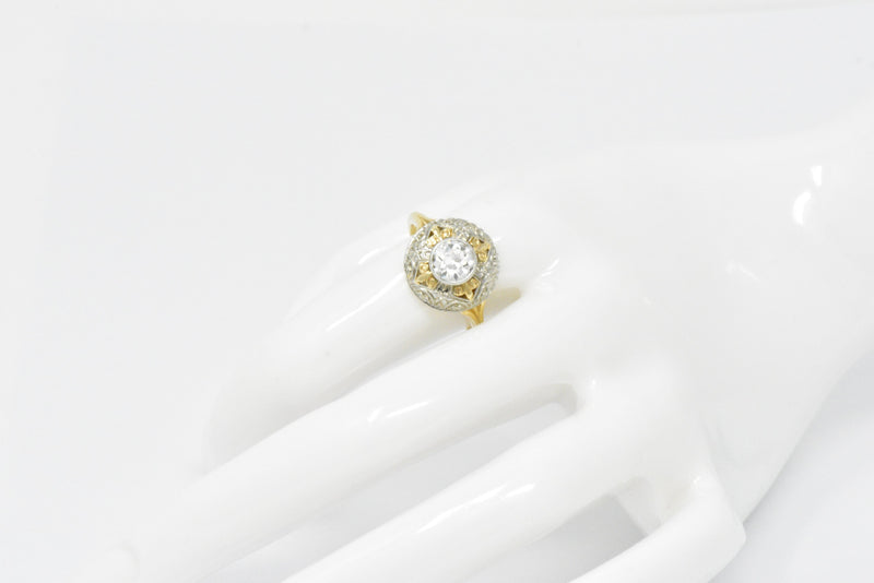 Jabel 0.75 CTW Old European Cut Diamond 14 Karat Tri-Colored Gold Retro Engagement Ring Wilson's Estate Jewelry