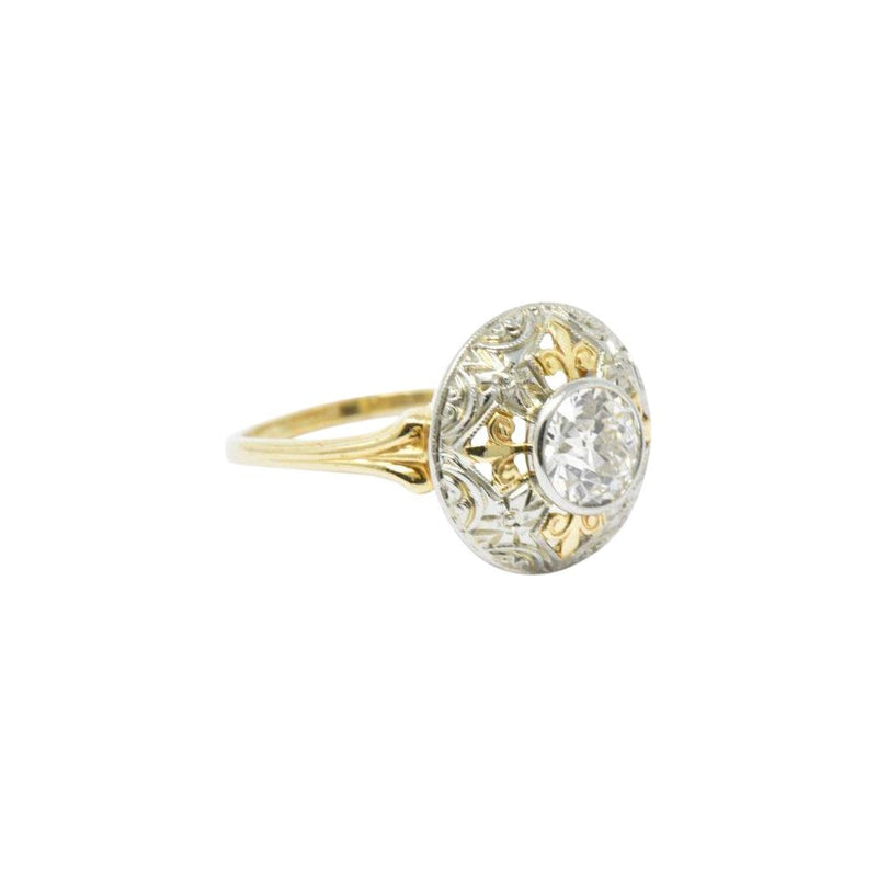 Jabel 0.75 CTW Old European Cut Diamond 14 Karat Tri-Colored Gold Retro Engagement Ring Wilson's Estate Jewelry