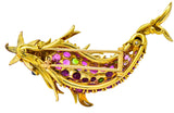 Jean Schlumberger Tiffany & Co. Retro 12.80 CTW Pink Sapphire Demantoid Garnet Enamel 18 Karat Gold Dolphin Fish Brooch - Wilson's Estate Jewelry