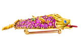 Jean Schlumberger Tiffany & Co. Retro 12.80 CTW Pink Sapphire Demantoid Garnet Enamel 18 Karat Gold Dolphin Fish Brooch - Wilson's Estate Jewelry