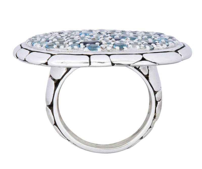 John Hardy Aquamarine Iolite Blue Topaz Sterling Silver Kali Lava fire Ring - Wilson's Estate Jewelry