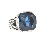 John Hardy Cushion Cut London Blue Topaz Chain Sterling Silver Ring Wilson's Estate Jewelry