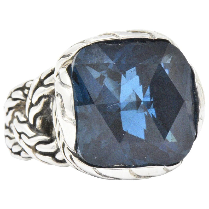 John Hardy Cushion Cut London Blue Topaz Chain Sterling Silver Ring Wilson's Estate Jewelry