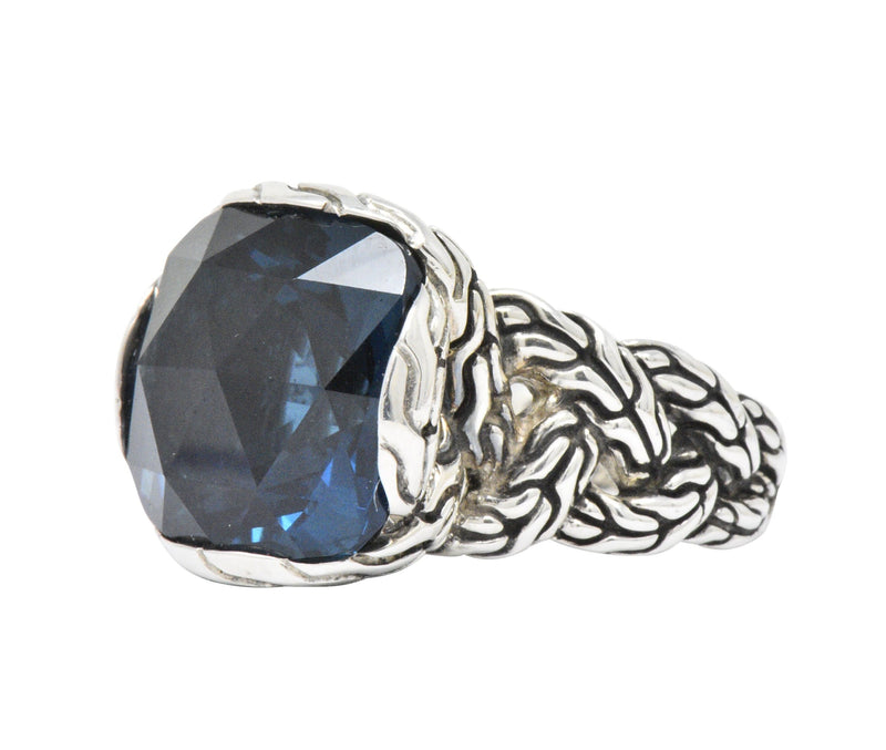 John Hardy Cushion Cut London Blue Topaz Chain Sterling Silver Ring Wilson's Estate Jewelry