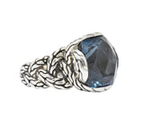 John Hardy Cushion Cut London Blue Topaz Chain Sterling Silver Ring Wilson's Estate Jewelry