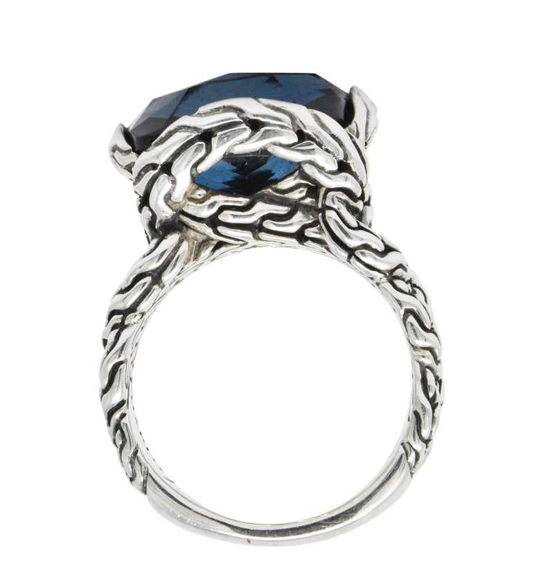 John Hardy Cushion Cut London Blue Topaz Chain Sterling Silver Ring Wilson's Estate Jewelry