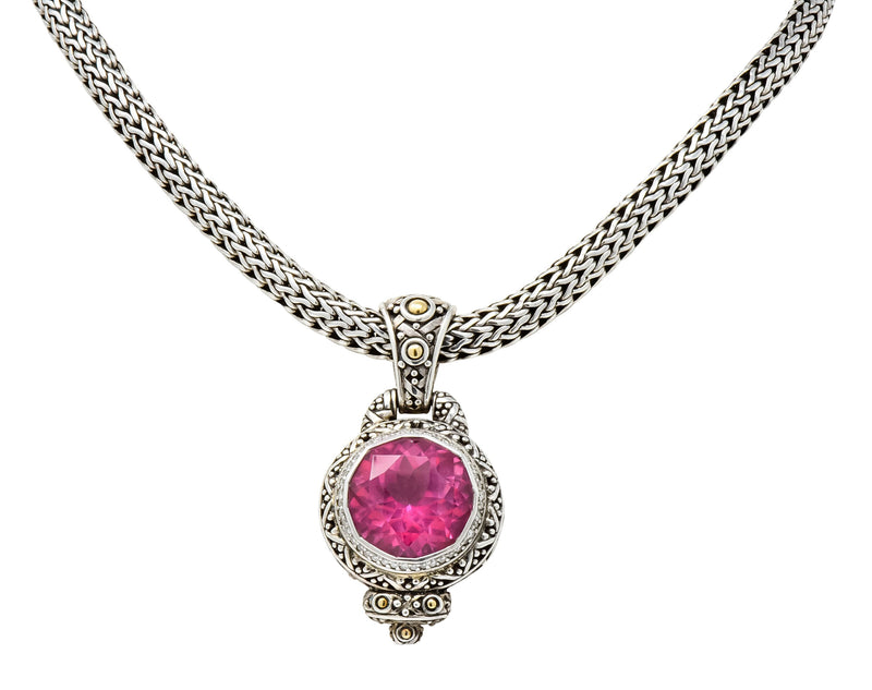 John Hardy Pink Topaz Sterling Silver 18 Karat Gold Batu Sari Naga Pendant Necklace - Wilson's Estate Jewelry