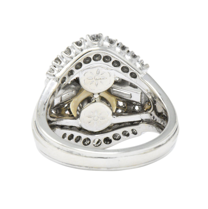 Koch 1950's 1.10 CTW Diamond Cultured Pearl 18 Karat White Gold Ring Wilson's Estate Jewelry