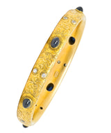 Kohn 1890's Victorian Diamond Sapphire 14 Karat Gold Floral Bangle Bracelet - Wilson's Estate Jewelry