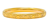 Krementz Art Nouveau Amethyst 14 Karat Gold Engraved Bangle Bracelet Circa 1900 - Wilson's Estate Jewelry