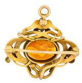 Krementz Art Nouveau Citrine Enamel Pearl 14 Karat Gold Pendant/Brooch Wilson's Estate Jewelry