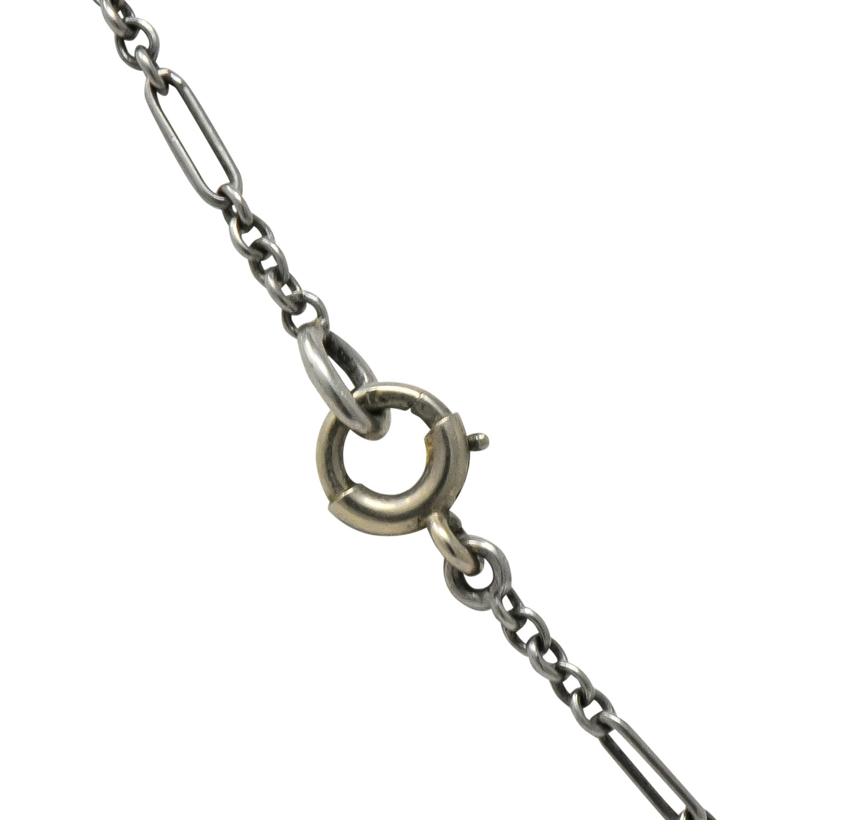 Krementz Art Nouveau Diamond Garnet Rock Crystal Enamel 14 Karat White Gold Pendant Necklace - Wilson's Estate Jewelry