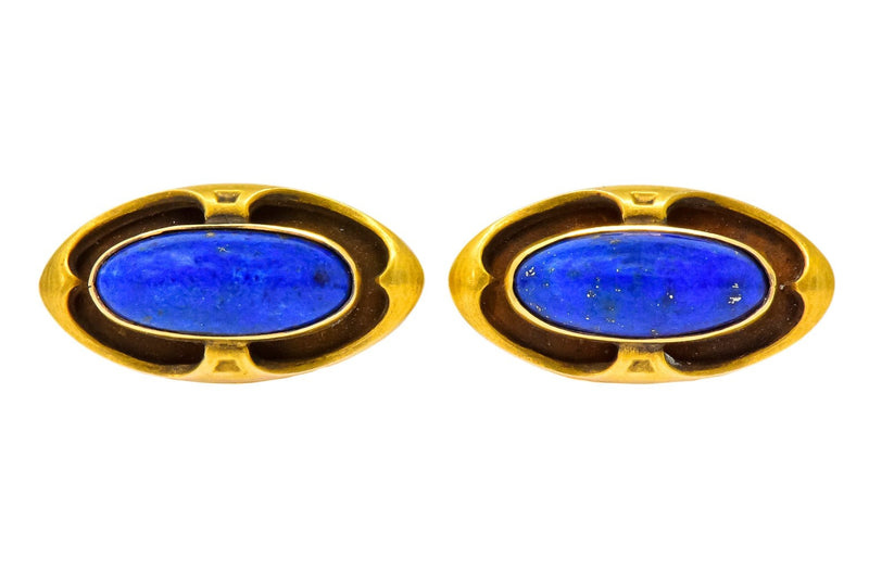 Krementz Art Nouveau Lapis Lazuli 14 Karat Gold Cufflinks - Wilson's Estate Jewelry
