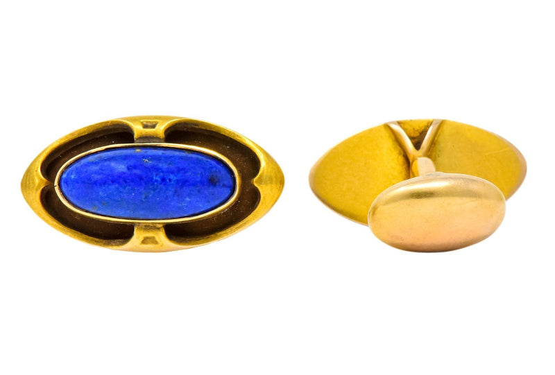 Krementz Art Nouveau Lapis Lazuli 14 Karat Gold Cufflinks - Wilson's Estate Jewelry