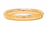 Krementz Diamond Sapphire 14 Karat Gold Engraved Floral Bangle Bracelet - Wilson's Estate Jewelry