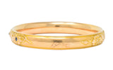 Krementz Diamond Sapphire 14 Karat Gold Engraved Floral Bangle Bracelet - Wilson's Estate Jewelry