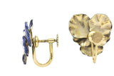Krementz Enamel Seed Pearl And 14 Karat Gold Pansy Earrings Wilson's Estate Jewelry