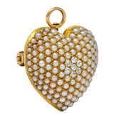 Krementz Late Victorian Diamond Seed Pearl 14 Karat Gold Heart Pendant Brooch - Wilson's Estate Jewelry