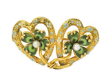 Krementz Late Victorian Seed Pearl Enamel 14 Karat Gold Heart Four Leaf Clover Pin - Wilson's Estate Jewelry