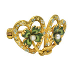 Krementz Late Victorian Seed Pearl Enamel 14 Karat Gold Heart Four Leaf Clover Pin - Wilson's Estate Jewelry
