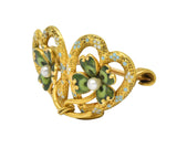 Krementz Late Victorian Seed Pearl Enamel 14 Karat Gold Heart Four Leaf Clover Pin - Wilson's Estate Jewelry