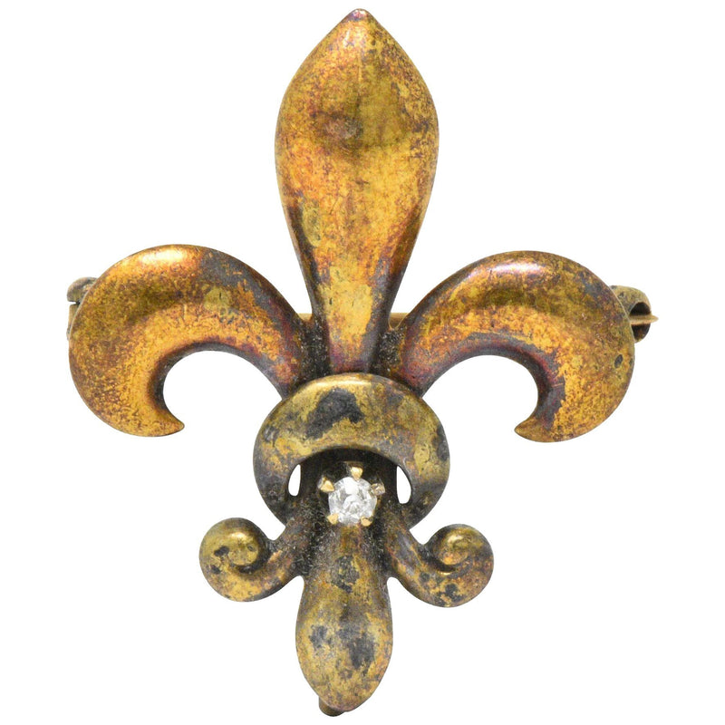 Krementz Victorian Diamond 14 Karat Gold Fleur-De-Lis Pin Brooch Wilson's Estate Jewelry