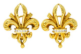 Lagos 1990's Vintage Diamond 18 Karat Gold Fleur-De-Lis Earrings - Wilson's Estate Jewelry