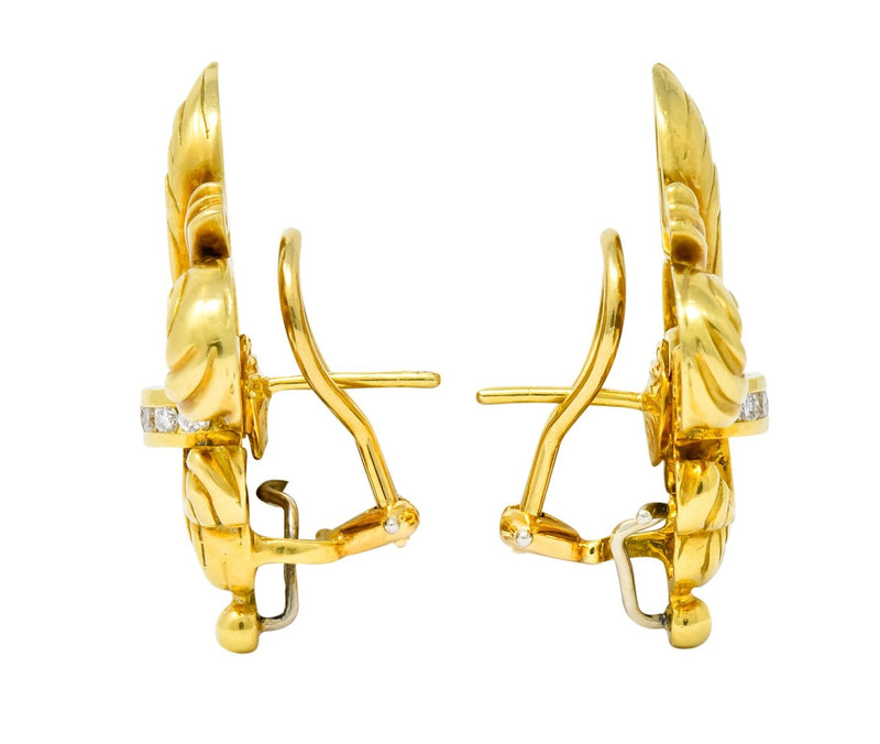 Lagos 1990's Vintage Diamond 18 Karat Gold Fleur-De-Lis Earrings - Wilson's Estate Jewelry