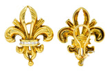 Lagos 1990's Vintage Diamond 18 Karat Gold Fleur-De-Lis Earrings - Wilson's Estate Jewelry
