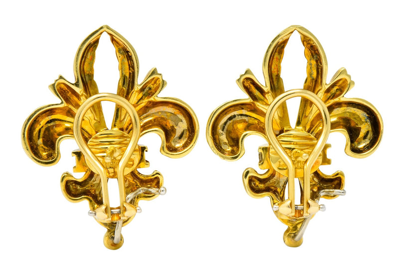 Lagos 1990's Vintage Diamond 18 Karat Gold Fleur-De-Lis Earrings - Wilson's Estate Jewelry