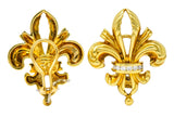 Lagos 1990's Vintage Diamond 18 Karat Gold Fleur-De-Lis Earrings - Wilson's Estate Jewelry