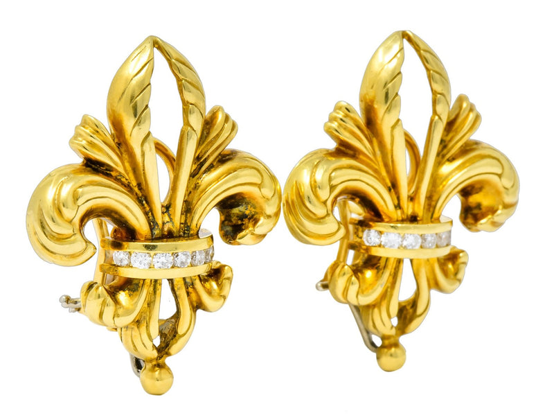 Lagos 1990's Vintage Diamond 18 Karat Gold Fleur-De-Lis Earrings - Wilson's Estate Jewelry