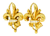 Lagos 1990's Vintage Diamond 18 Karat Gold Fleur-De-Lis Earrings - Wilson's Estate Jewelry