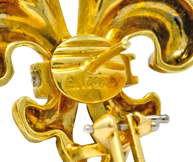 Lagos 1990's Vintage Diamond 18 Karat Gold Fleur-De-Lis Earrings - Wilson's Estate Jewelry