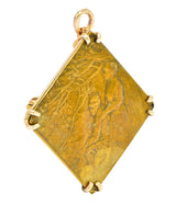 Lalique Art Nouveau 14 Karat Gold Bronze Forest Soldier Repousse Pendant Brooch - Wilson's Estate Jewelry