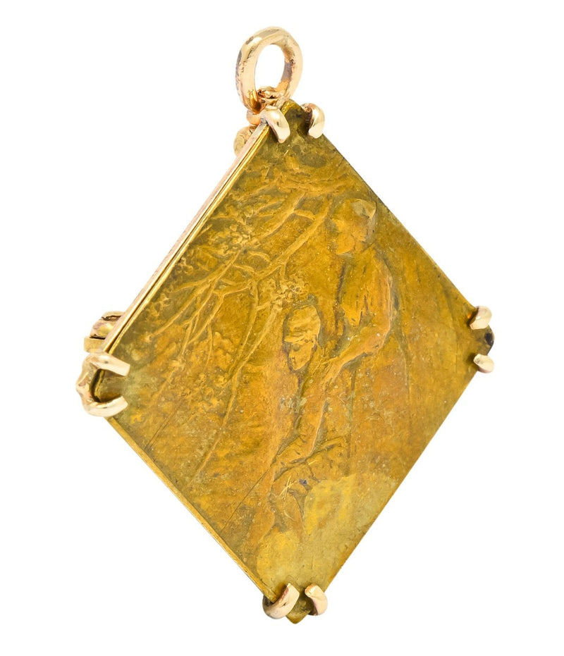 Lalique Art Nouveau 14 Karat Gold Bronze Forest Soldier Repousse Pendant Brooch - Wilson's Estate Jewelry