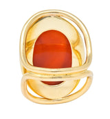 Large 1940’s Retro Carnelian Carved Male Silhouette Intaglio 14 Karat Yellow Gold Ring - Wilson's Estate Jewelry