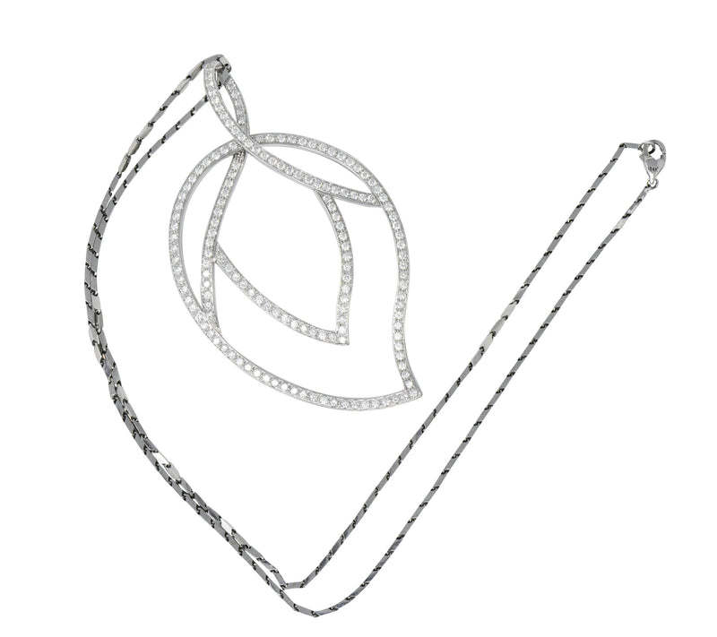 Large Piaget 3.15 CTW Diamond 18 Karat White Gold Leaf Pendant With Chain Wilson's Estate Jewelry