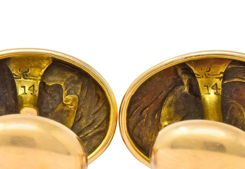 Larter & Sons 1905 Art Nouveau 14 Karat Gold Ajax Greek Warrior Men's Cufflinks - Wilson's Estate Jewelry