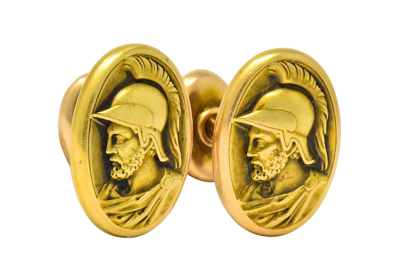 Larter & Sons 1905 Art Nouveau 14 Karat Gold Ajax Greek Warrior Men's Cufflinks - Wilson's Estate Jewelry