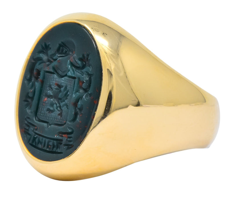 Larter & Sons Art Deco Intaglio Bloodstone 14 Karat Gold Unisex Signet Ring - Wilson's Estate Jewelry