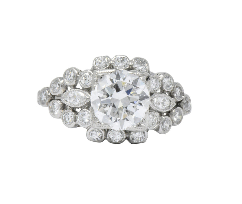 Late Art Deco 1.69 CTW Diamond Platinum Cluster Engagement Ring GIA Wilson's Estate Jewelry