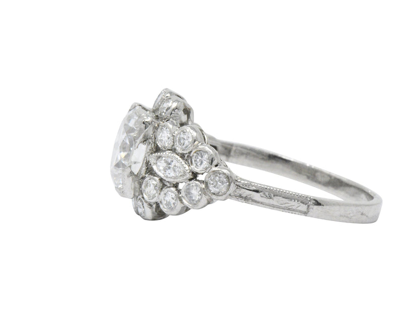 Late Art Deco 1.69 CTW Diamond Platinum Cluster Engagement Ring GIA Wilson's Estate Jewelry