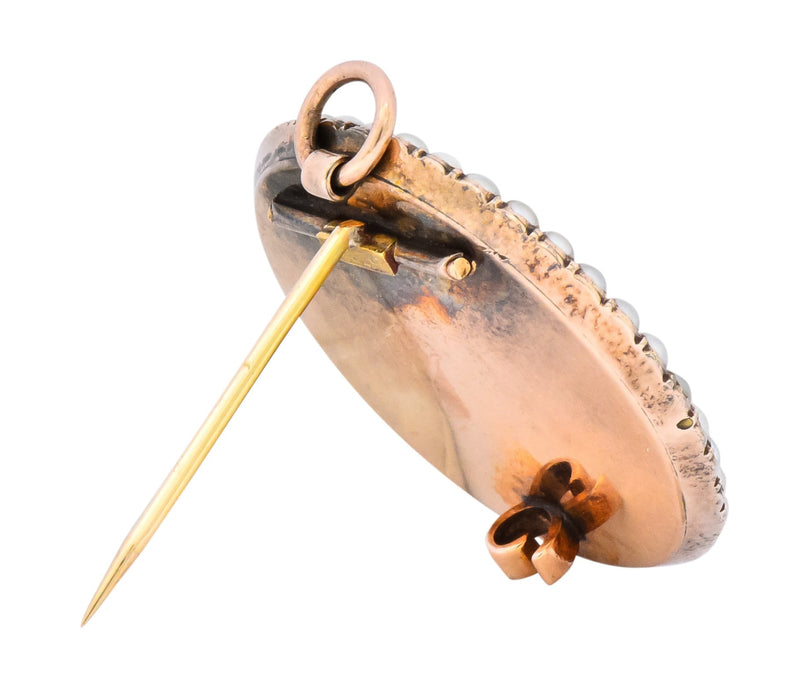 Late Georgian Seed Pearl Enamel 12 Karat Gold Lover’s Eye Pendant Brooch - Wilson's Estate Jewelry