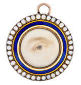 Late Georgian Seed Pearl Enamel 12 Karat Gold Lover’s Eye Pendant Brooch - Wilson's Estate Jewelry