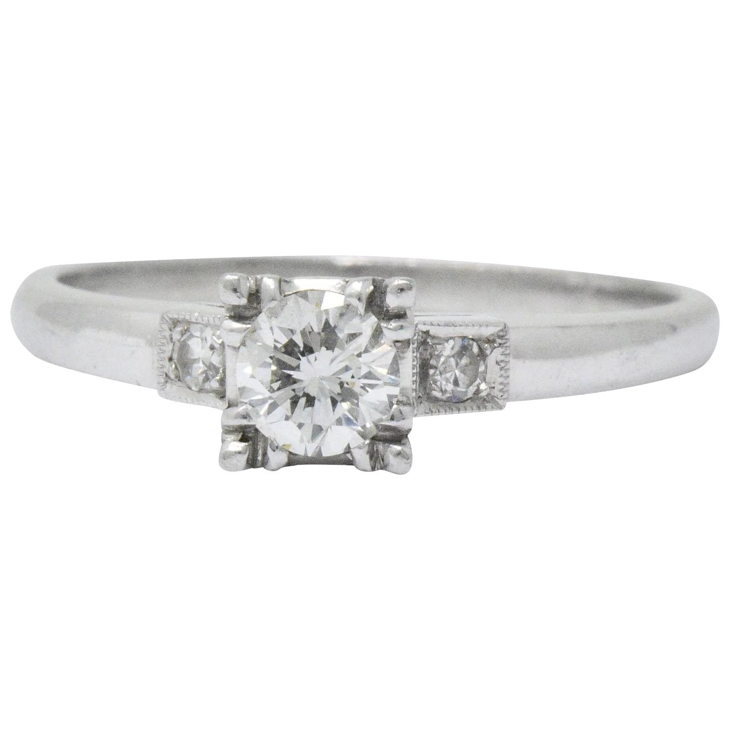 1950's Mid-Century 0.40 CTW Diamond Platinum Three Stone Engagement Ring Wilson's Estate Jewelry
