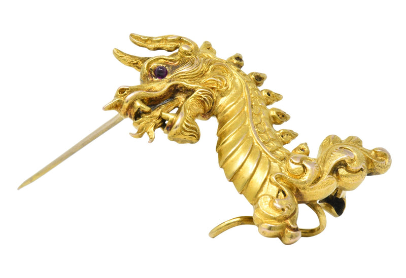 Late Victorian 14 Karat Gold Dragon Brooch Circa 1890 - Wilson's Estate Jewelry